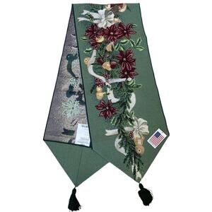 NWT Vintage Tapestry Christmas Holiday Table Runner 72"x13" Green Floral Spruce